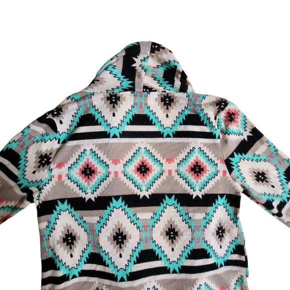 Living Doll grey white black multi color Aztec print open front cardigan sz S - Picture 4 of 11